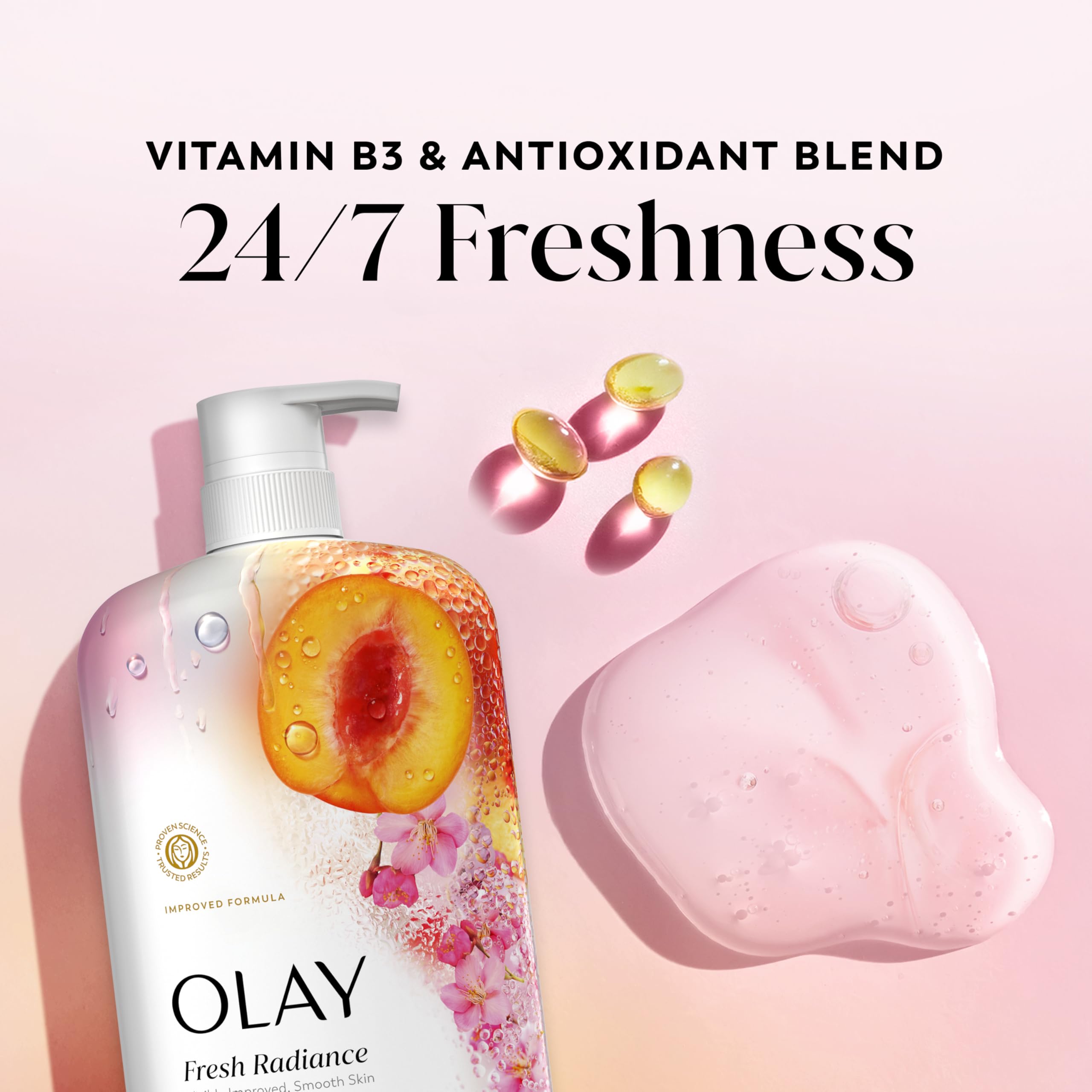Olay 29 fl oz bottle next to other items showing true size benefit