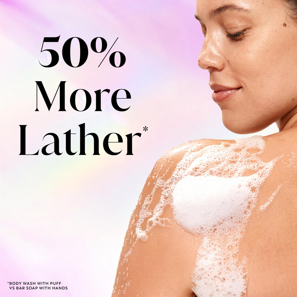 Olay bottle back label showing usage and plant-based cleanser info