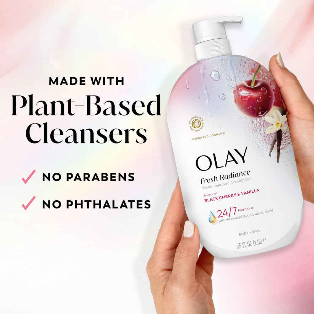 Olay body wash paired with lotion illustrating post-cleanse hydration benefit