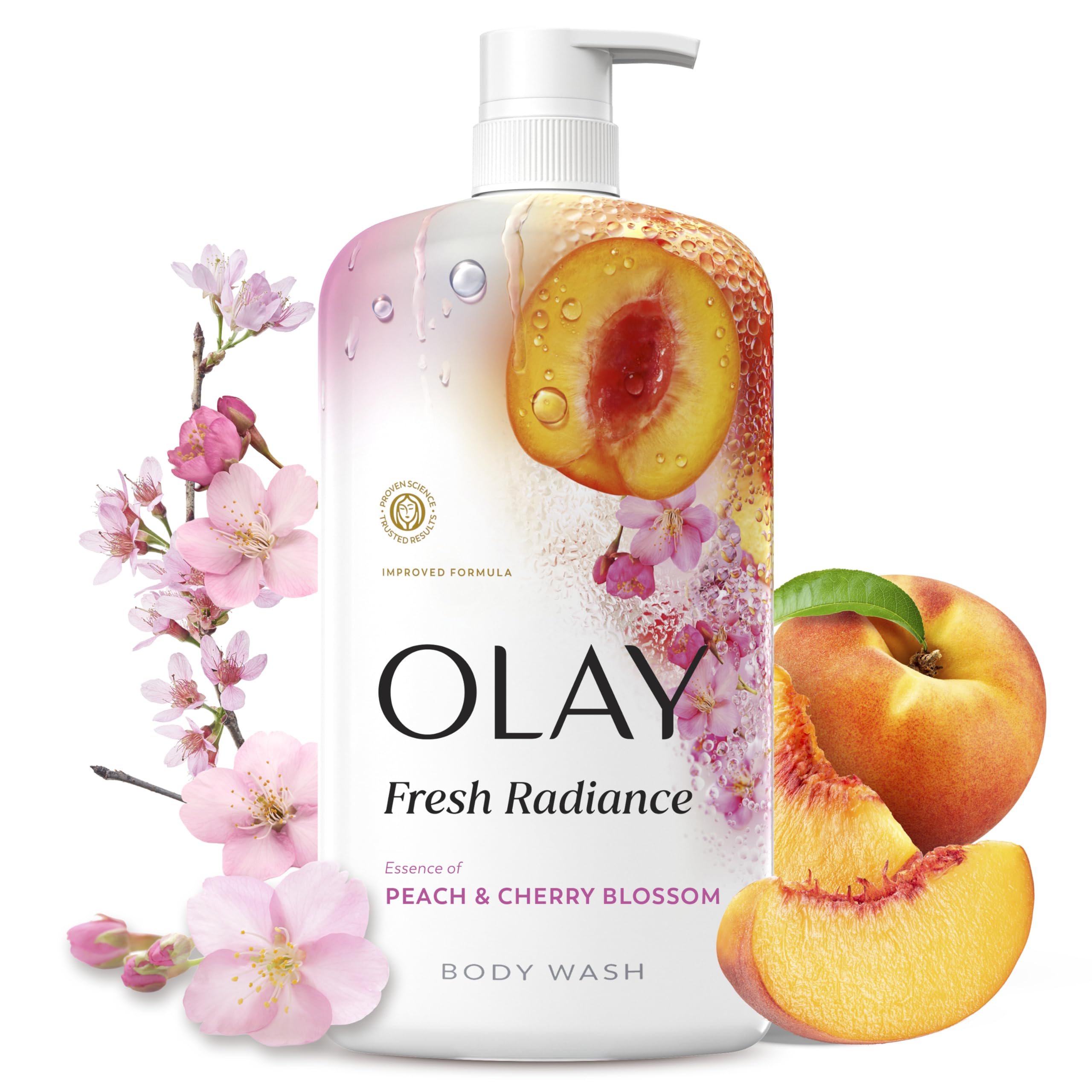 Olay bottle front view showing product and benefit of radiant skin