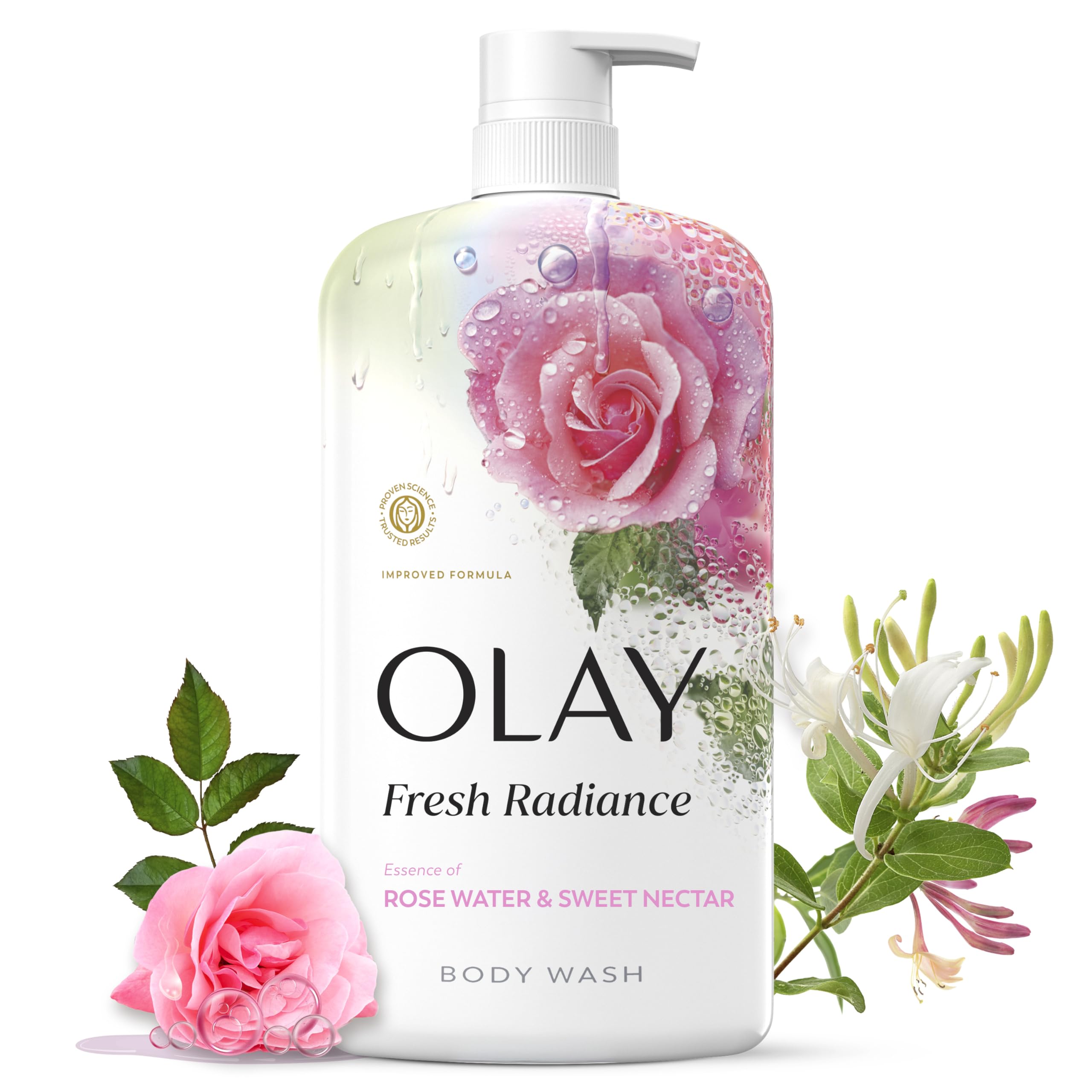 Olay bottle front packaging showing product name and benefits
