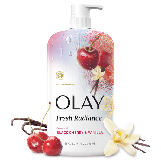 Olay fresh radiance front packaging showing 29 fl oz bottle and label benefits