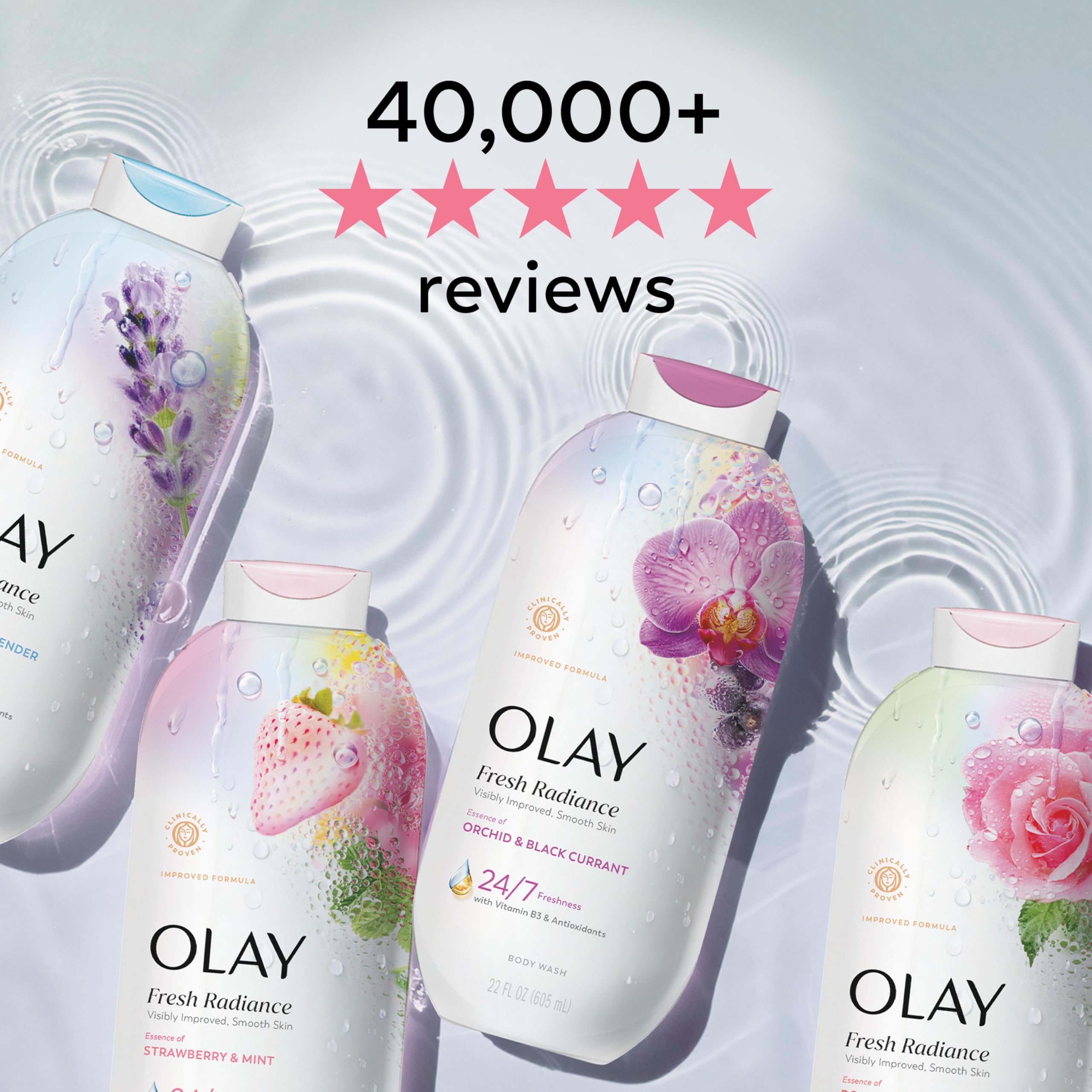 Olay bottle in shower scene showing everyday routine benefit