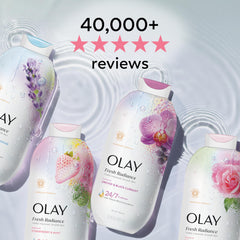 Olay bottle in shower scene showing everyday routine benefit