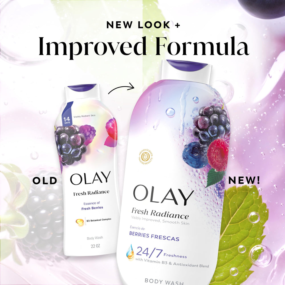 Olay bottle next to body lotion suggesting a complete skin-care routine