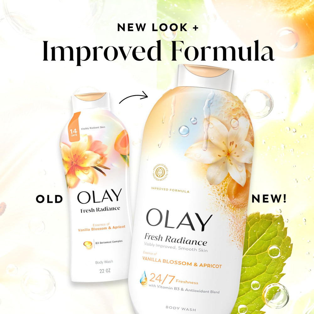 Olay bottle with eco packaging symbol, communicates cleaner-formula benefit