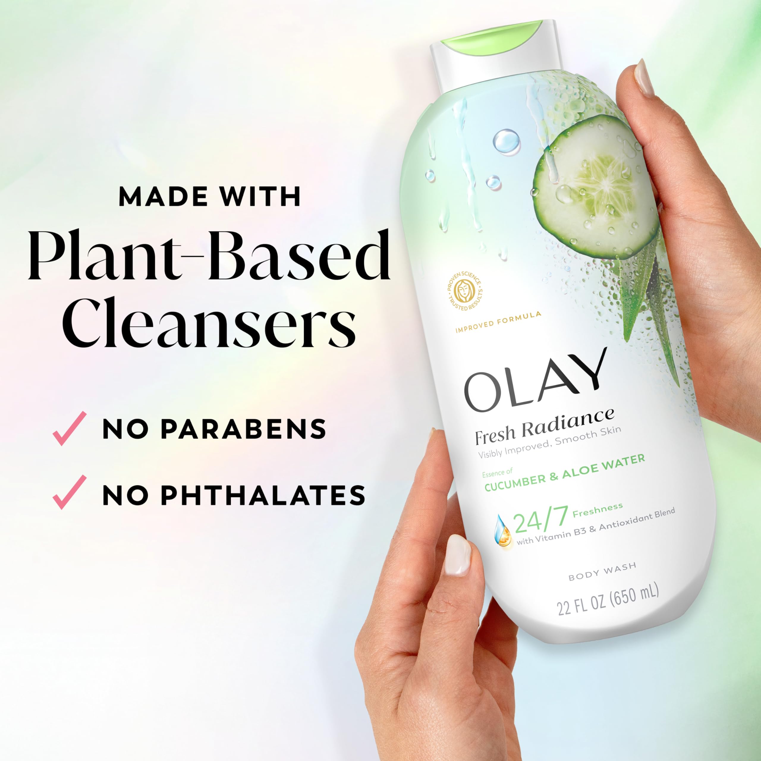 Olay fresh radiance size comparison with common bottle to show 22 fl oz