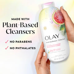 Olay 22 fl oz bottle next to common items to show true size
