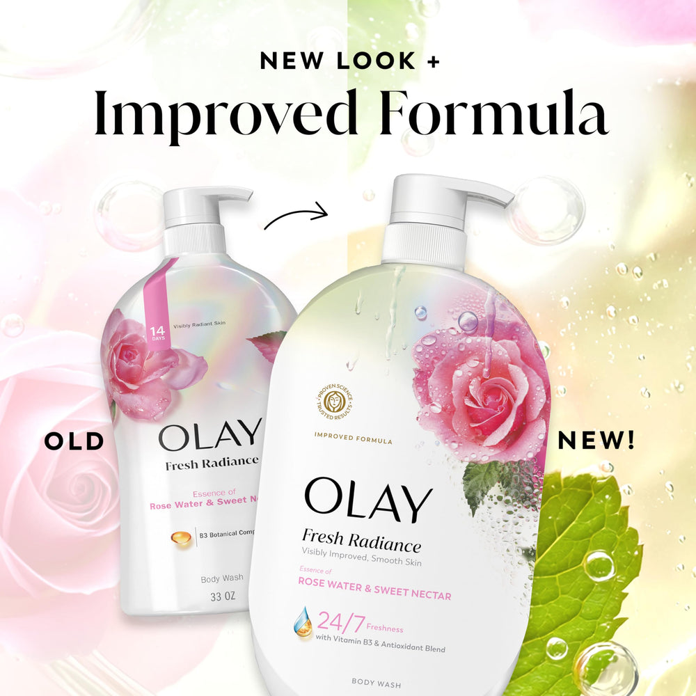 Olay body wash with Olay lotion showing complementary hydration benefit