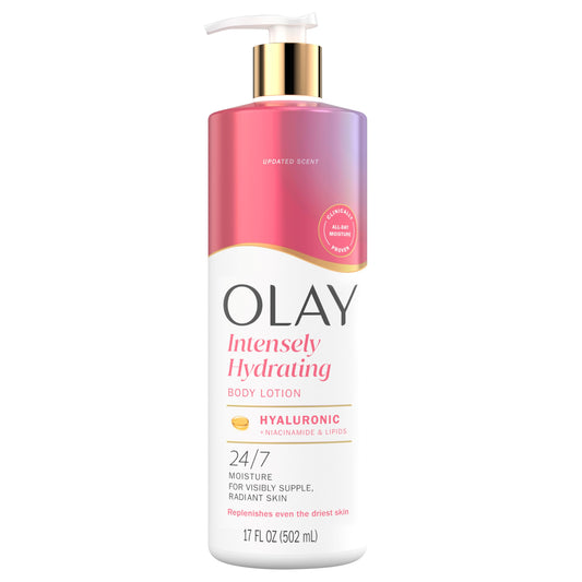 Olay front bottle 17 fl oz showing product and benefits