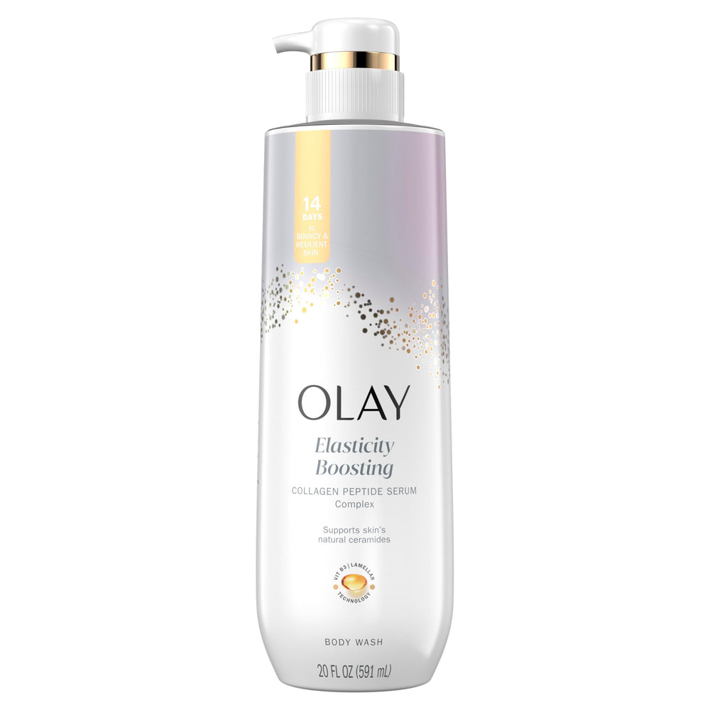 Olay front bottle elasticity boosting showing packaging and clear benefit