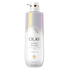 Olay front bottle elasticity boosting showing packaging and clear benefit