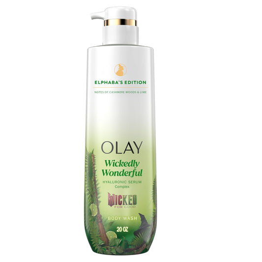 Olay front bottle Wickedly Wonderful showing label and pump for easy use
