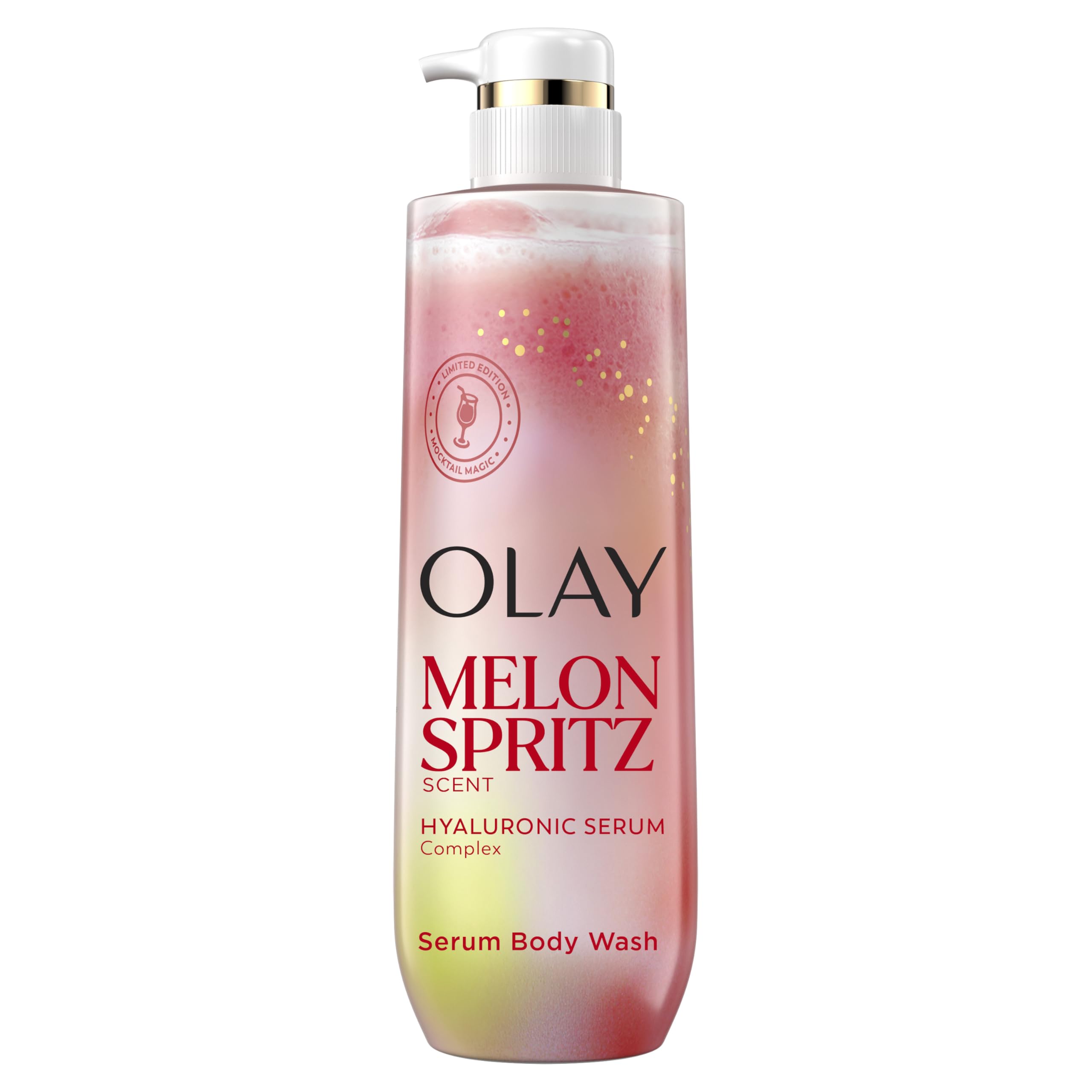 Olay front bottle showing product and scent for refreshing hydration