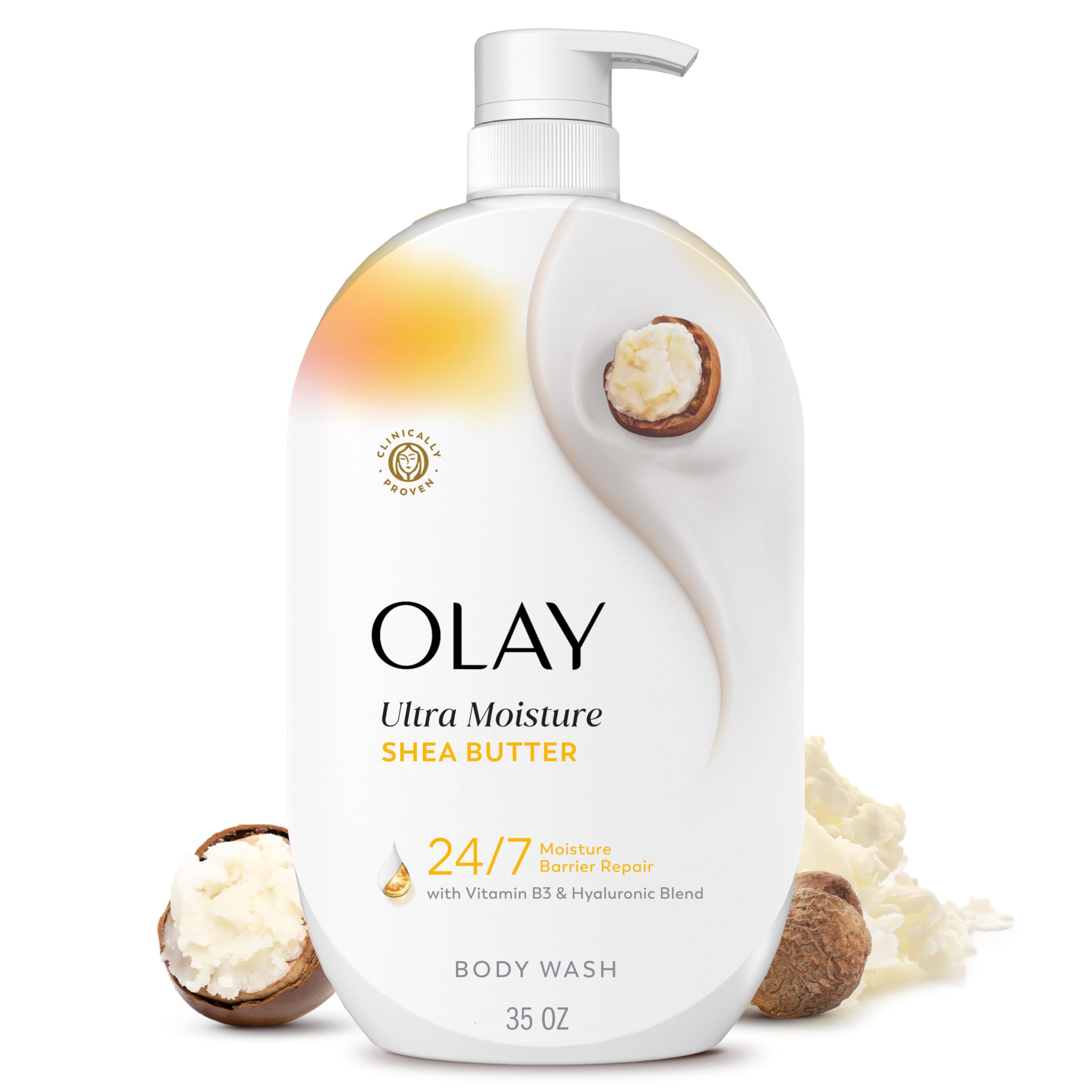 Olay front bottle showing label and 35 fl oz size for long-lasting hydration
