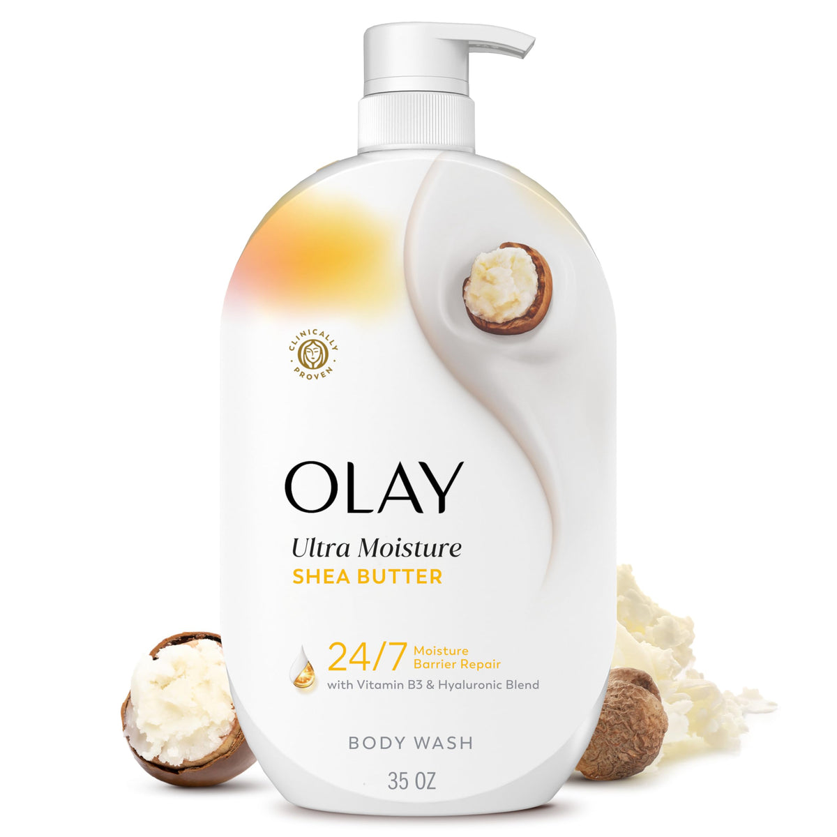 Olay front bottle showing label and 35 fl oz size for long-lasting hydration