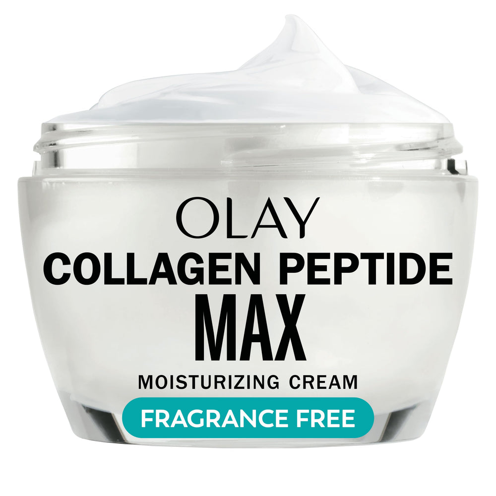 Olay jar front view showing collagen peptide 24 MAX and clear hydration benefit