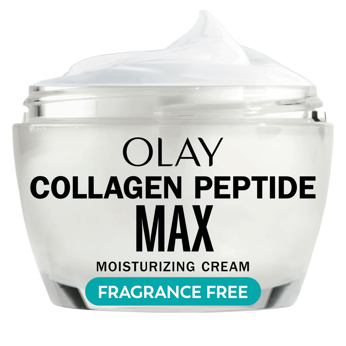 Olay jar front view showing collagen peptide 24 MAX and clear hydration benefit