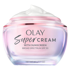 Olay front jar showing product and clean packaging, conveys easy daily use