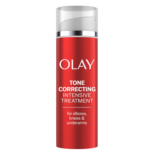 Olay front packaging showing tone correcting cream and benefits