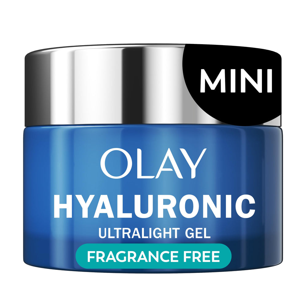 Olay front packaging trial jar showing compact travel-ready moisturizer benefit