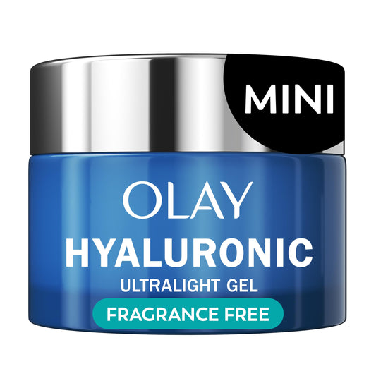 Olay front packaging trial jar showing compact travel-ready moisturizer benefit
