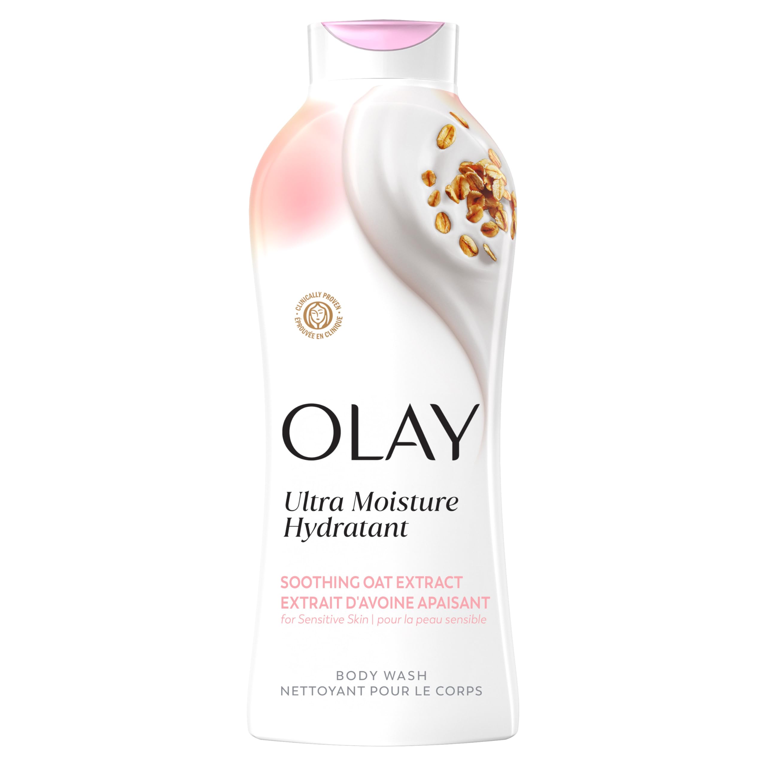 Olay front packaging showing Ultra Moisture body wash and hydration benefit