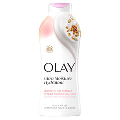 Olay front packaging showing Ultra Moisture body wash and hydration benefit