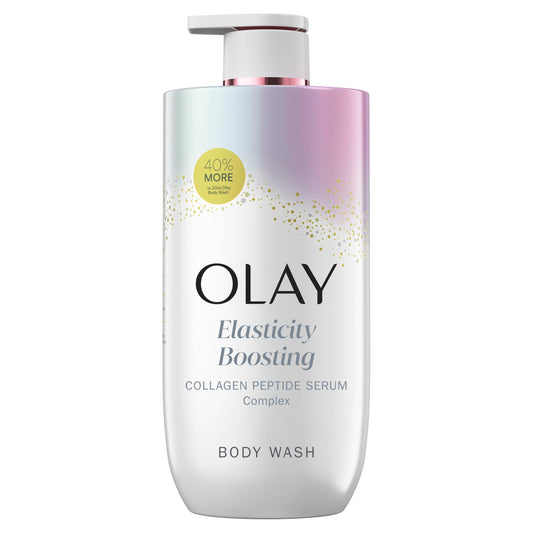 Olay front packaging showing bottle and benefits for firmer skin