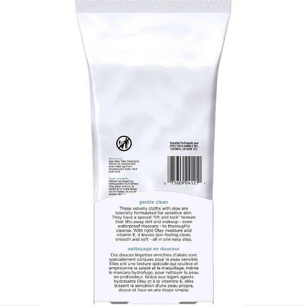 Olay close-up of wipe texture displaying lift-and-lock fibers for thorough cleansing