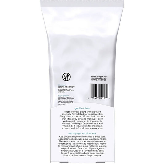 Olay close-up of wipe texture displaying lift-and-lock fibers for thorough cleansing