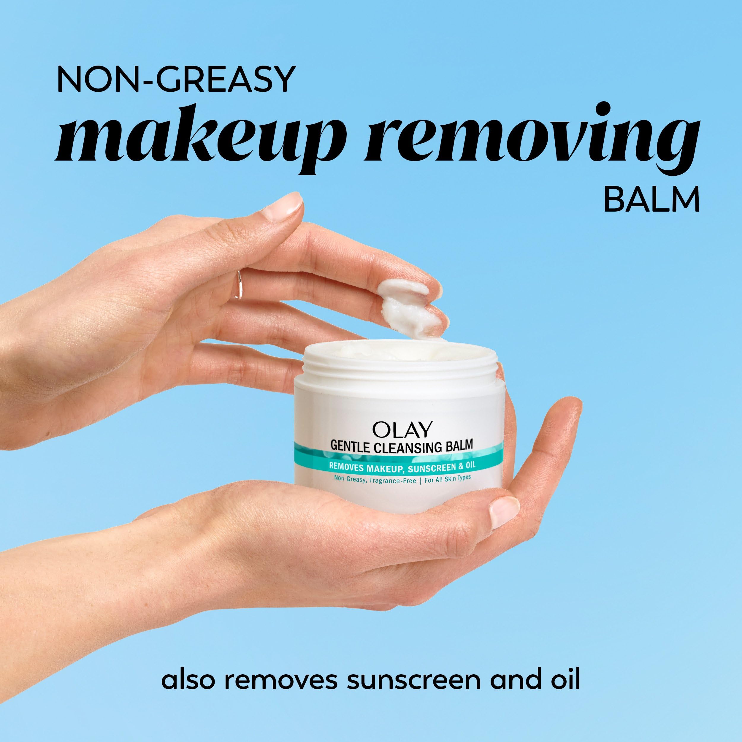 Olay balm wiped with damp cloth showing no-residue rinse benefit