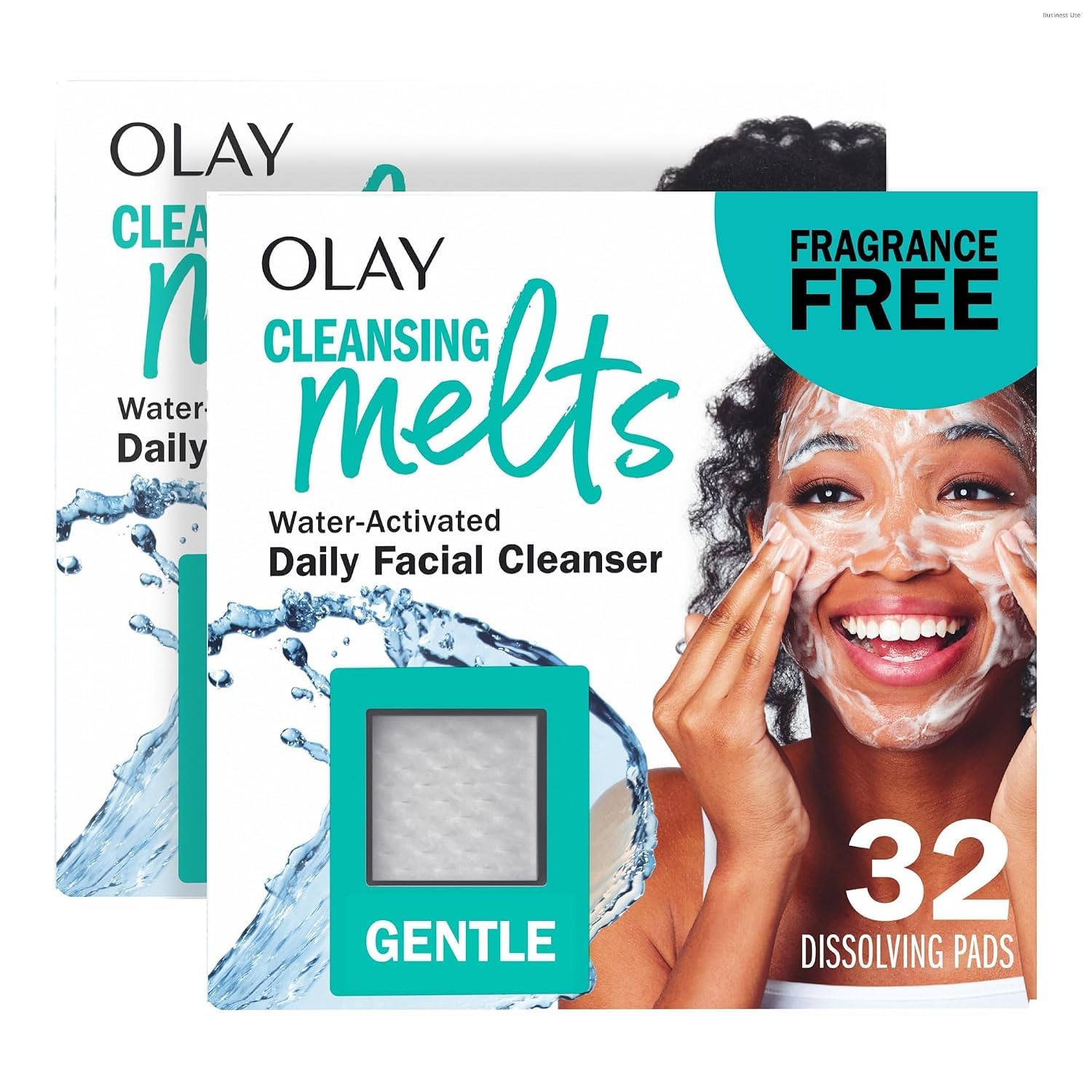 Olay front packaging showing gentle cleansing melts and travel-ready benefits