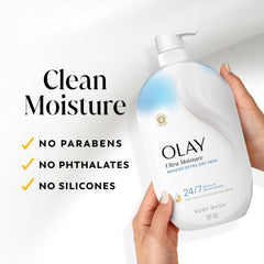 Olay hand applying lather on arm to show soft skin effect
