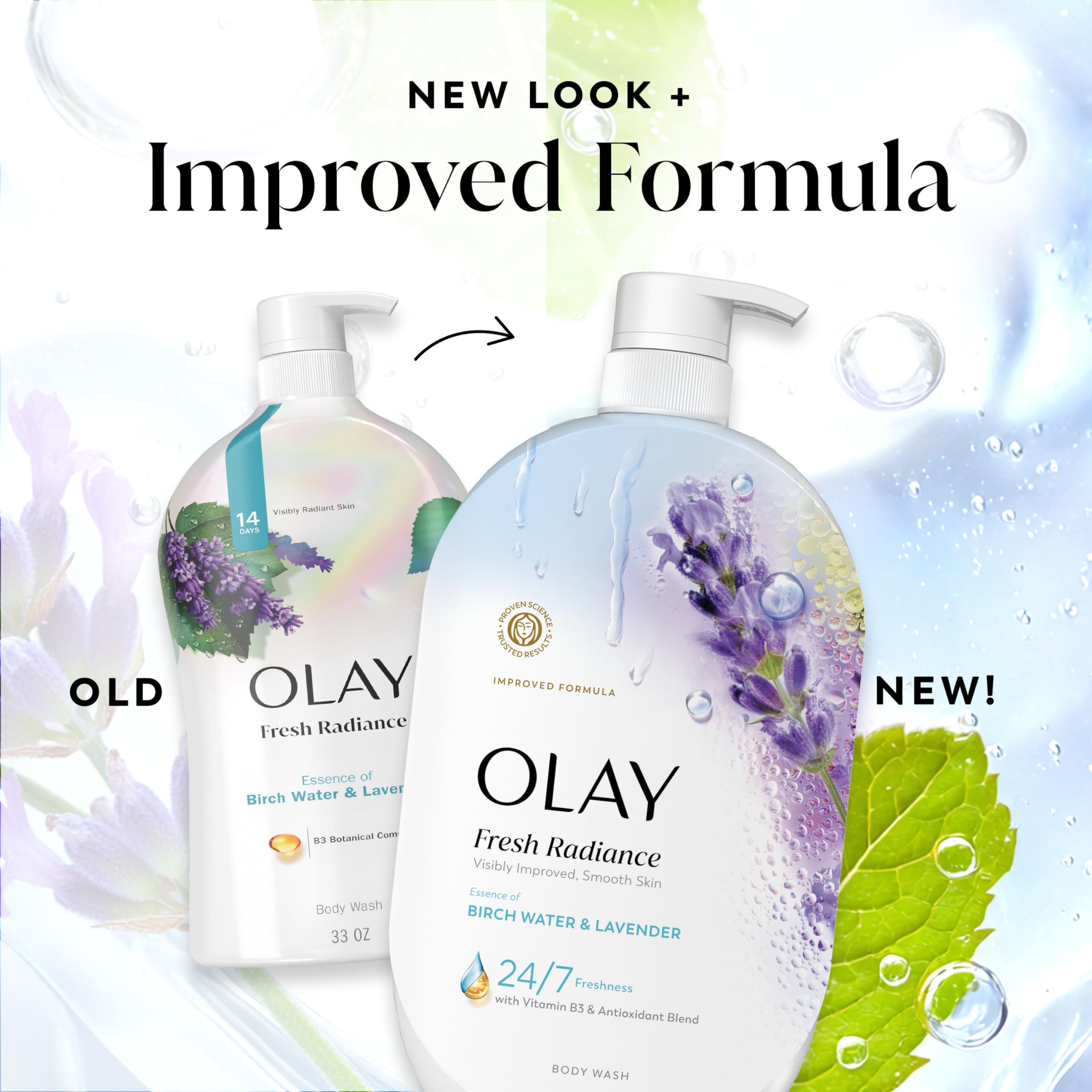 Olay ingredient list close-up highlighting vitamin B3 and antioxidants