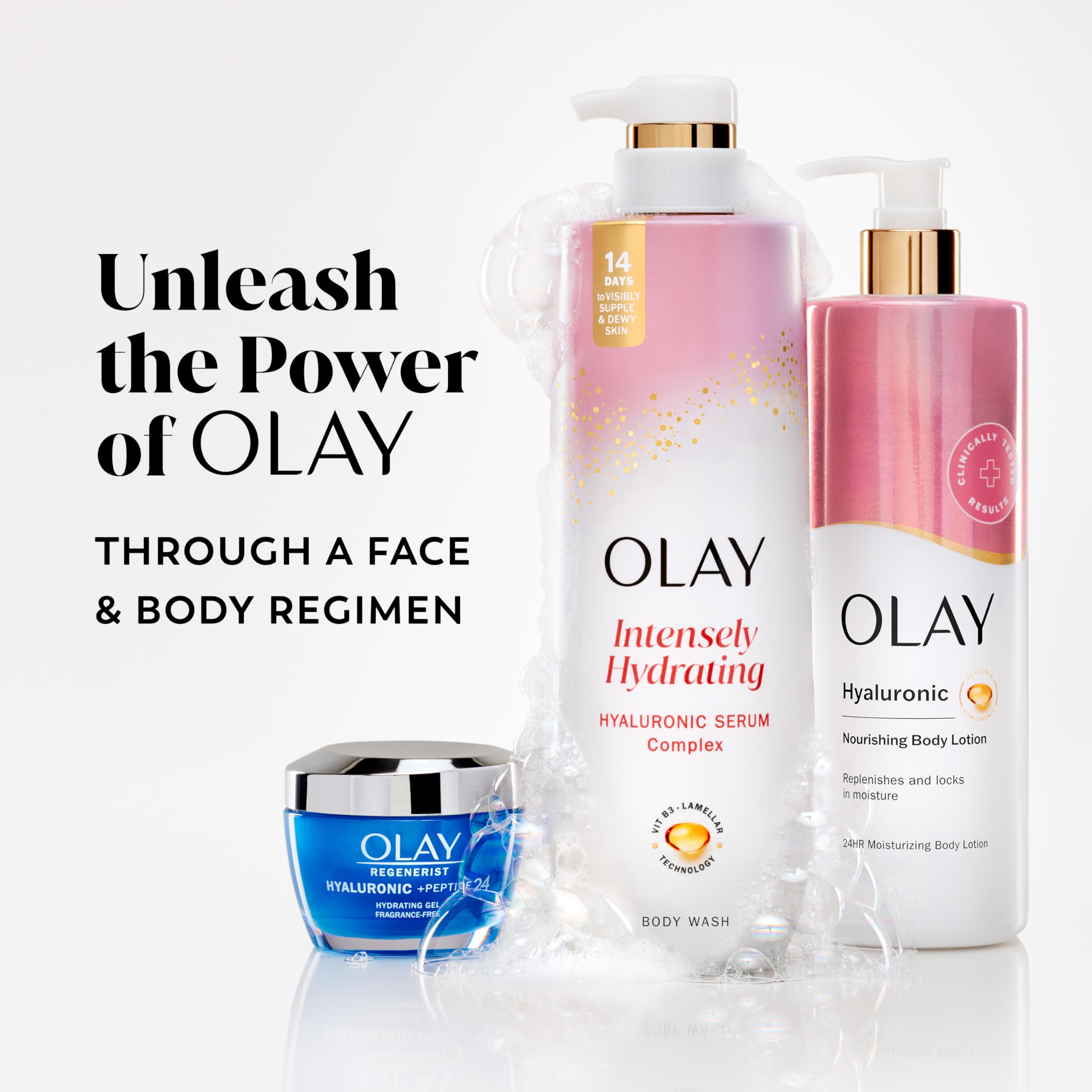Olay ingredients visual focusing on hyaluronic acid for moisture retention
