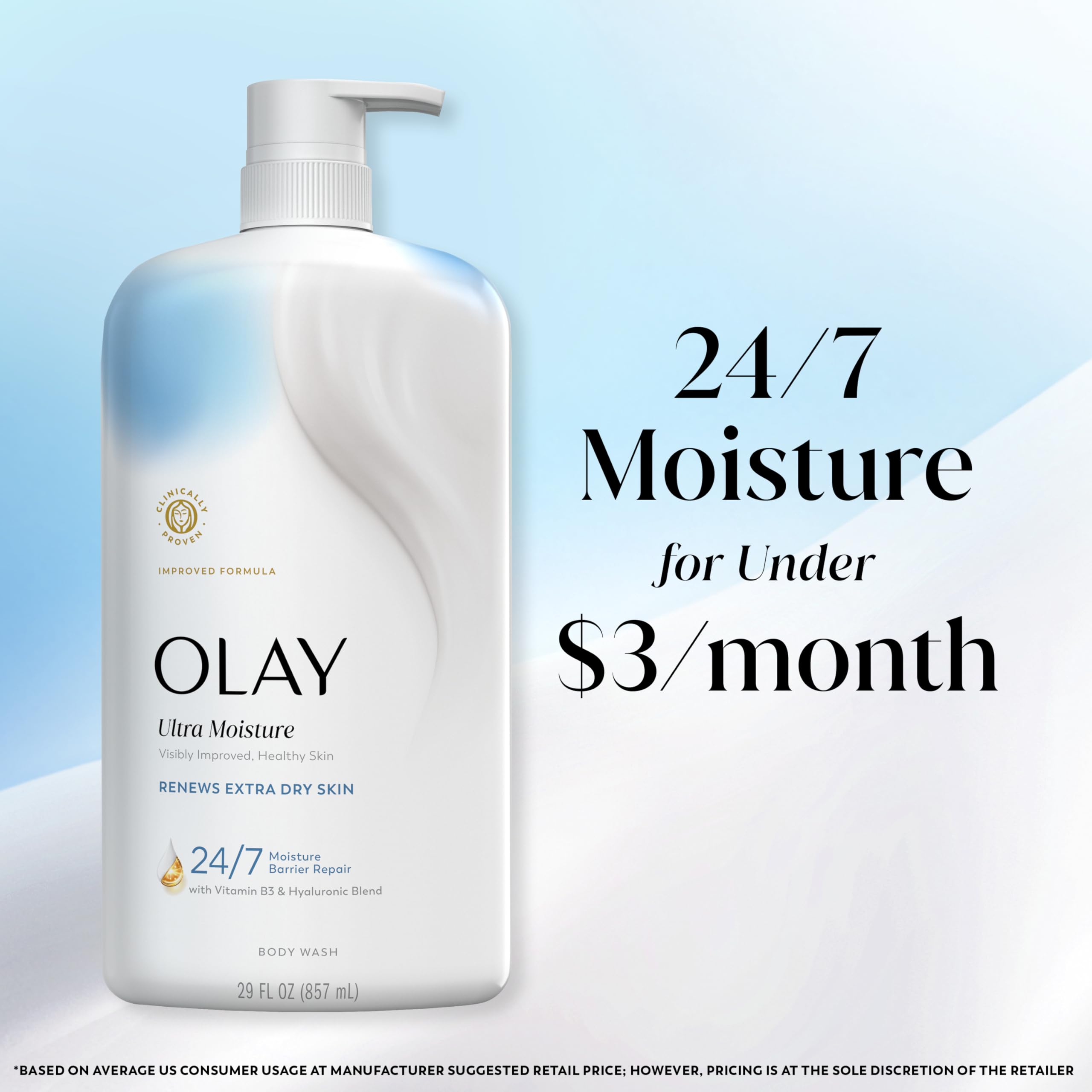 Olay lifestyle bathroom scene recommending gentle daily use