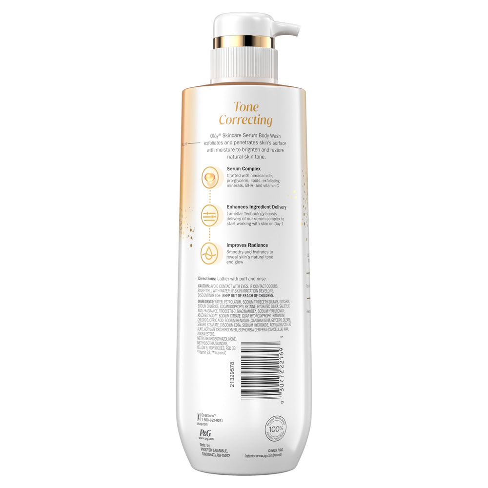Olay bottle on bathroom shelf lifestyle shot conveying everyday radiance