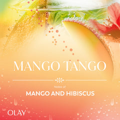 Olay ingredient display with mango and hibiscus showcasing plant-based formula