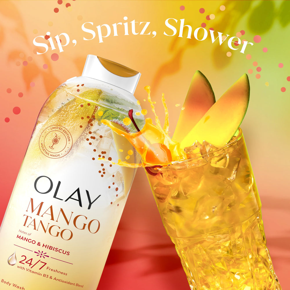 Olay 22 fl oz bottle next to a hand for size and value clarity
