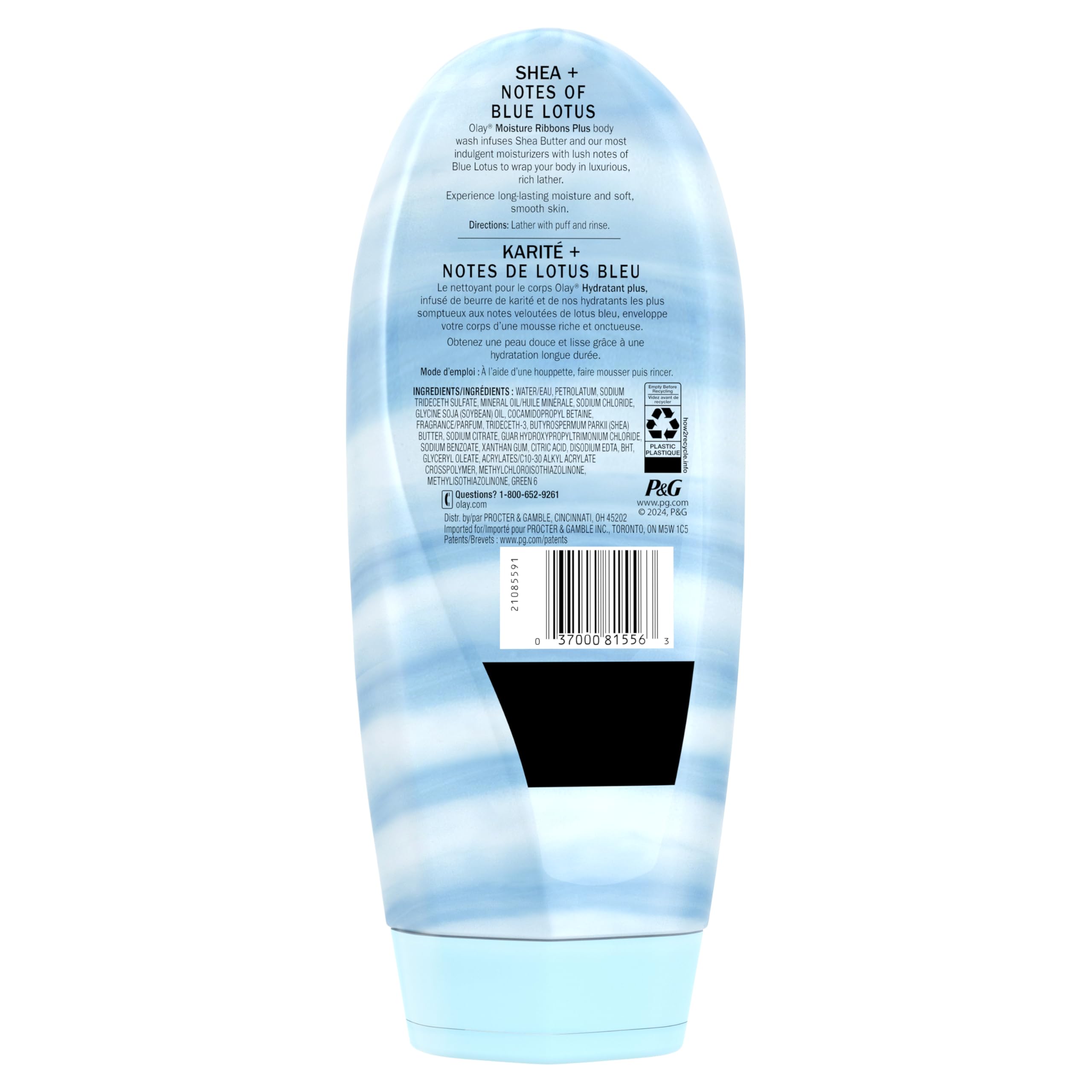 Olay back label close-up showing ingredients and usage directions
