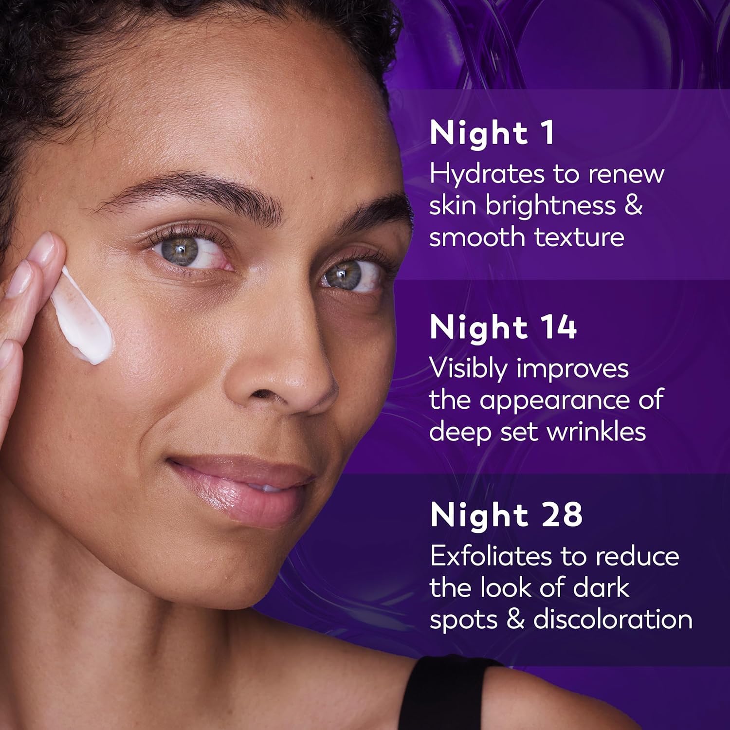 Olay nightstand lifestyle shot showing bedside use convenience for evening routine