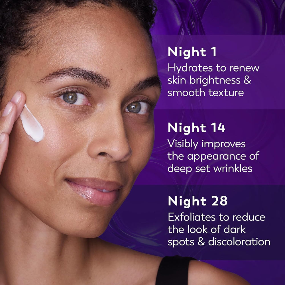 Olay nightstand lifestyle shot showing bedside use convenience for evening routine