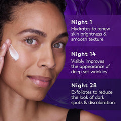 Olay nightstand lifestyle shot showing bedside use convenience for evening routine