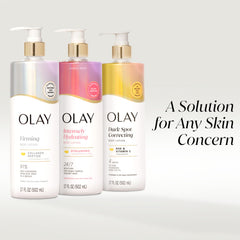 Olay open cap and product pour detail showing easy dispensing and creamy texture