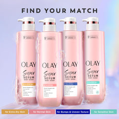 Olay Super Collection with body lotion demonstrating a complete routine benefit