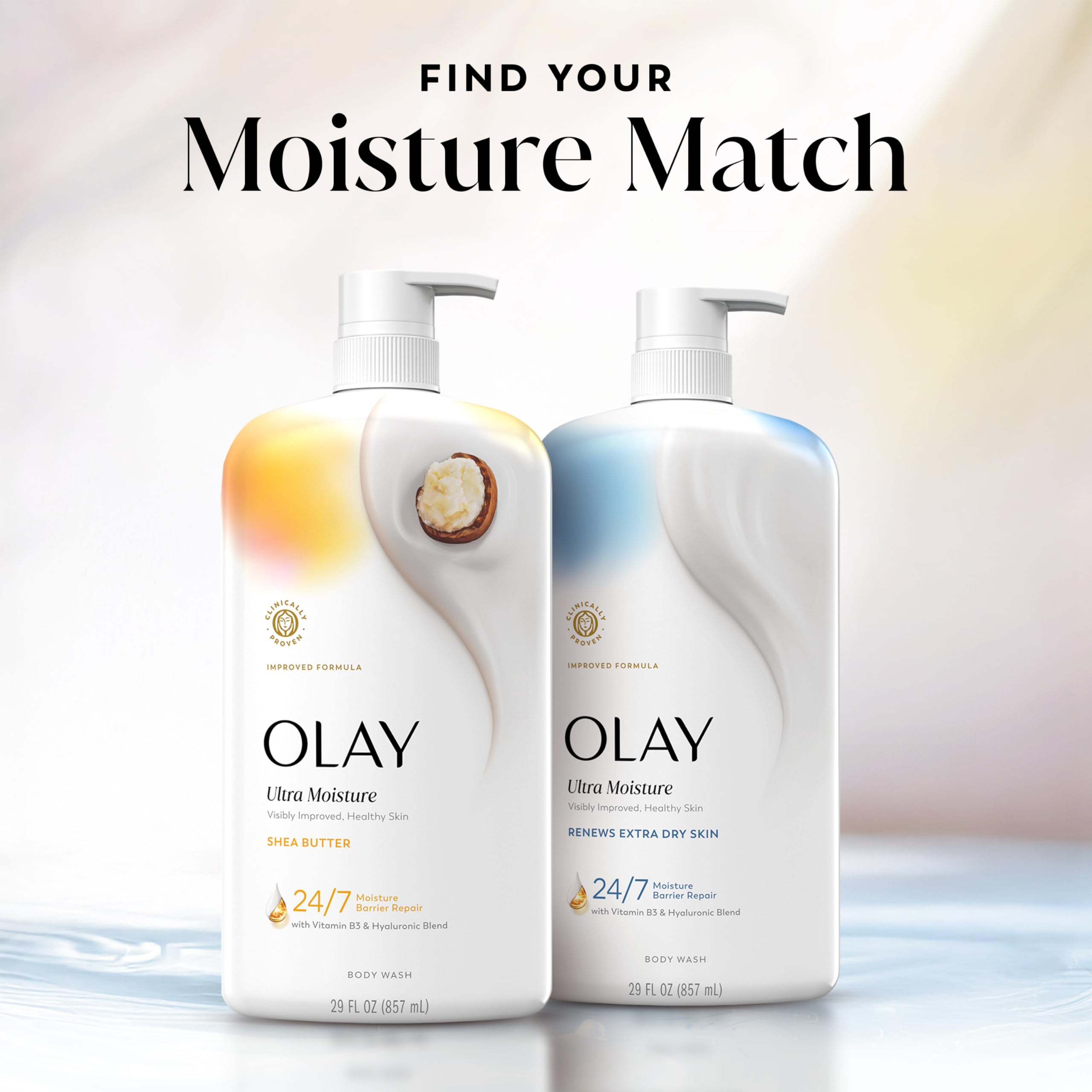 Olay bottle with lotion pairing showing enhanced hydration regimen benefit