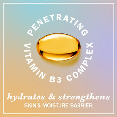Olay ingredient label close-up, highlights Vitamin B3 Complex benefit