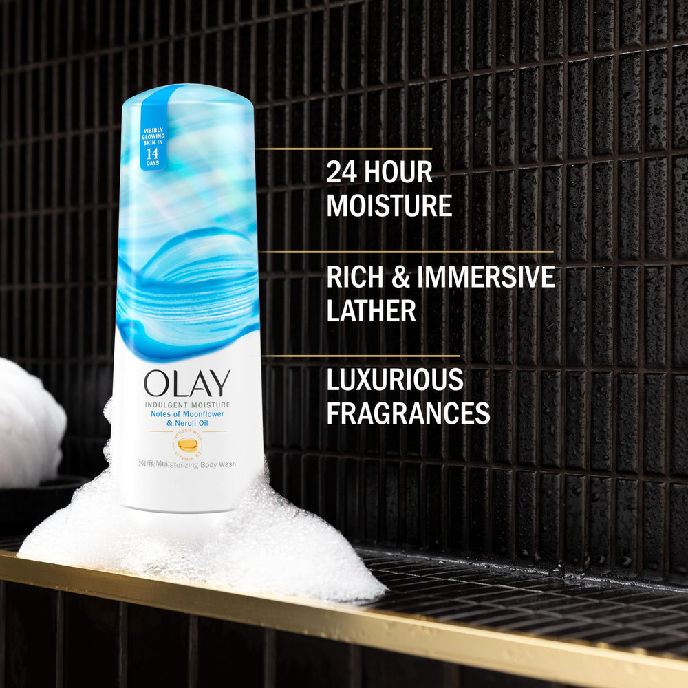 Olay pump dispensing creamy lather for rich cleansing and soft skin