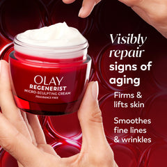 Olay cream on hand demonstrating application and instant plumping effect